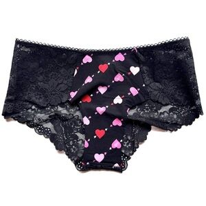 🖤❤️🩷 NWT/ PINK Victoria's Secret Black Lace Panties with Pink and White Hearts